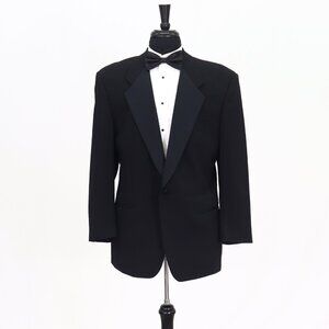 Vintage 1990s 40R Black Solid 1-Button Sport Coat Blazer Jacket T319